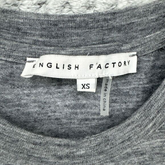 English Factory Top Women XS Heather Gray Puff Long Sleeves Crew Neck Stretchy - Picture 2 of 7